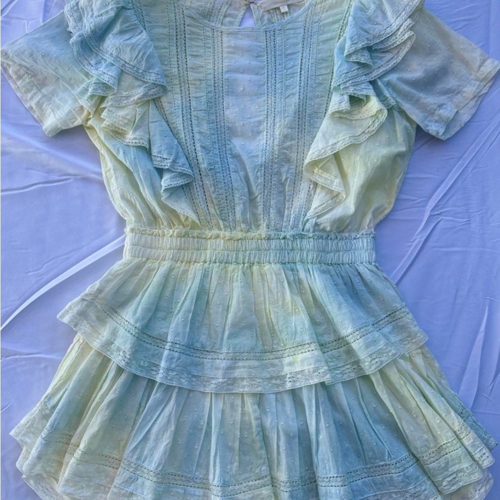 LoveShackFancy Pastel Blue-Green Ruffle Tiered Dress